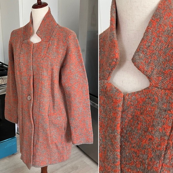 AIDA Wool Blend Made In Italy Orange Speckled Buttoned Cardigan Sweater - Picture 1 of 13